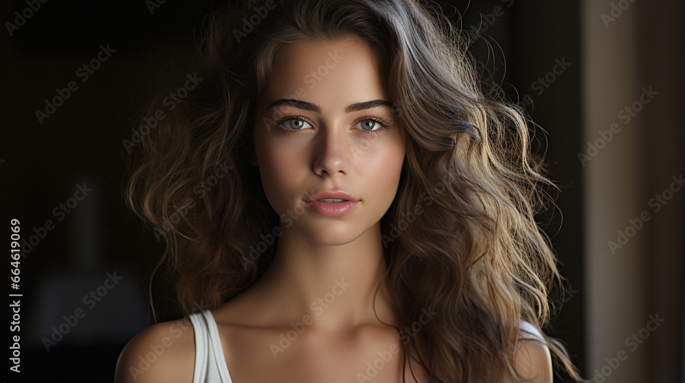 beautiful woman with natural make - up and shiny hair beautiful woman with natural make - up and shiny hair