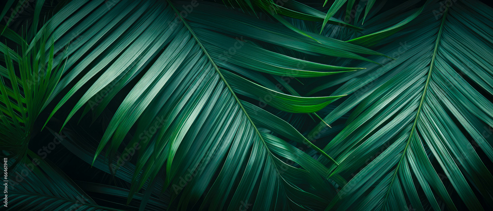 Tropical palm leaves on dark background. Exotic background. Tropical palm leaves on dark background. Exotic background.
