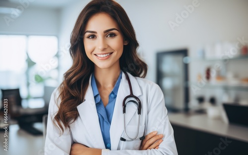 A woman doctor smiling standing in her clinic