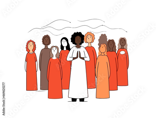 Doodle Gospel choir, cartoon sticker, sketch, vector, Illustration, minimalistic
