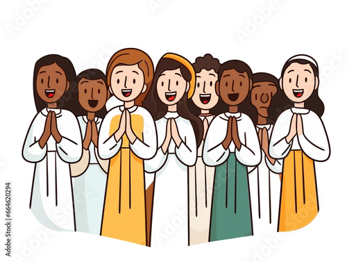 Doodle Gospel choir, cartoon sticker, sketch, vector, Illustration, minimalistic