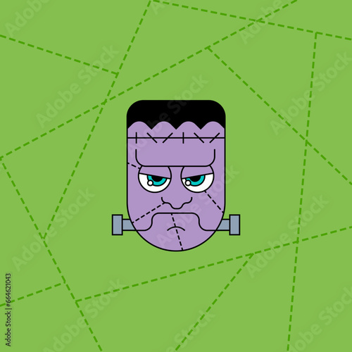 Frankenstein scary face vector illustration comic funny halloween (ID: 664621043)