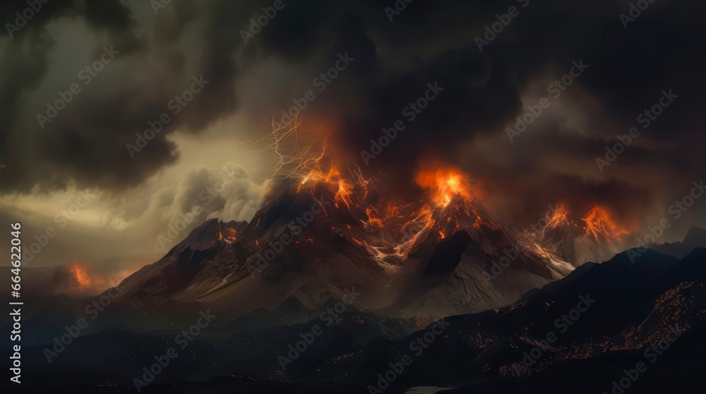 Volcano eruption. Natural disaster scene.