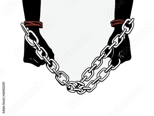Doodle Slavery chains, cartoon sticker, sketch, vector, Illustration, minimalistic