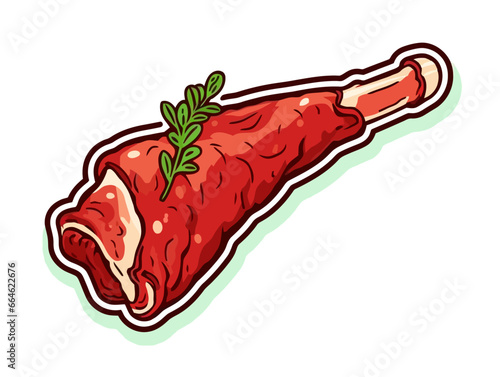 Doodle Lamb Shank, cartoon sticker, sketch, vector, Illustration, minimalistic