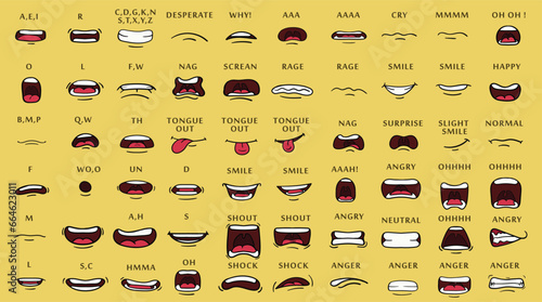 cartoon character talking mouth and lips expressions vector animations	
