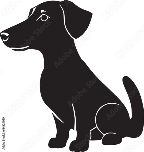  Illustration of a black and white Dachshund, known for its elongated body and short legs. The Dachshund is a breed recognized for its tenacity and playfulness