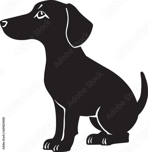  Illustration of a black and white Dachshund, known for its elongated body and short legs. The Dachshund is a breed recognized for its tenacity and playfulness