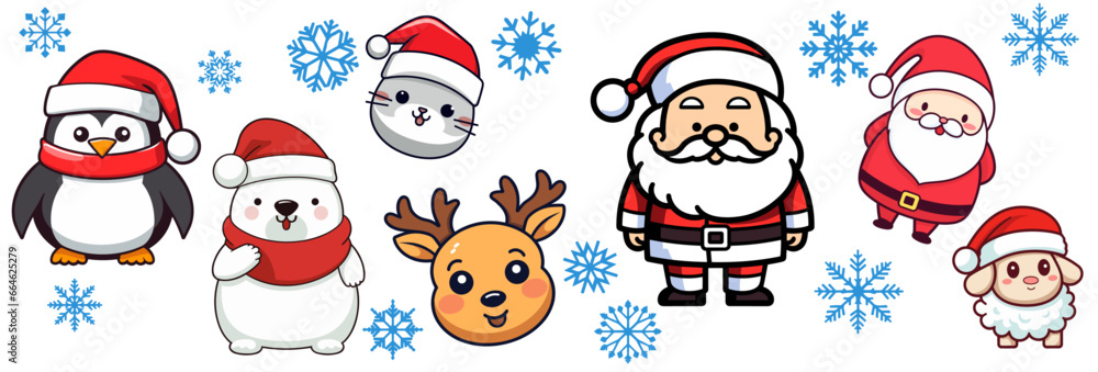 Vector Set Collection of Cute Christmas Cartoon Characters to Enhance ...