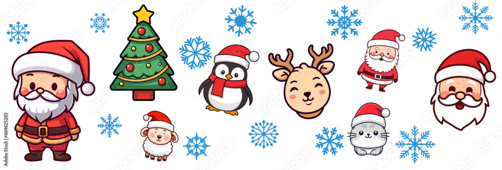 Bring Joy to Your Merry Christmas and Happy New Year with our Vector Set Collection of Cute Christmas Cartoon Characters, Ideal for Kids’ Winter Holiday - isolated on transparent background, png