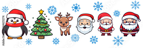 Celebrate a Merry Christmas and Happy New Year with our Cute Christmas Cartoon Characters Vector Set Collection, A Winter Holiday Gift for Kids - isolated on transparent background, png