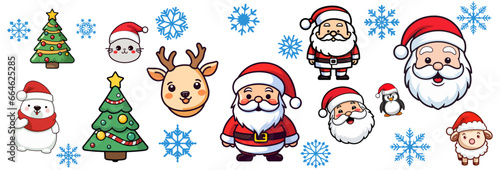Vector Set Collection of Cute Christmas Cartoon Characters for a More Merry Christmas and Happy New Year, Enriching the Winter Holiday for Kids - isolated on transparent background, png
