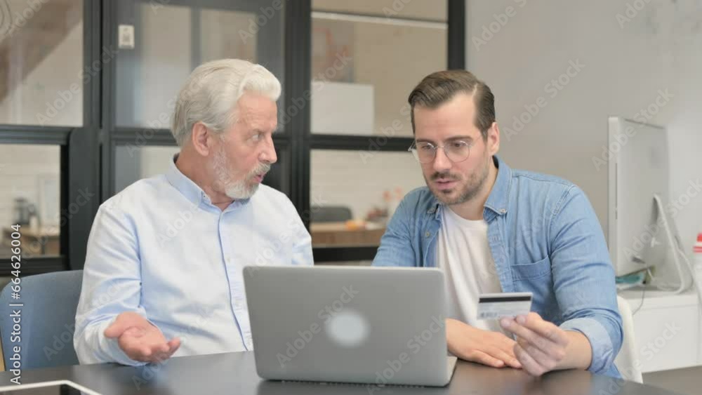 Old and Young Man Upset with Online Payment Problem in Office Old and Young Man Upset with Online Payment Problem in Office