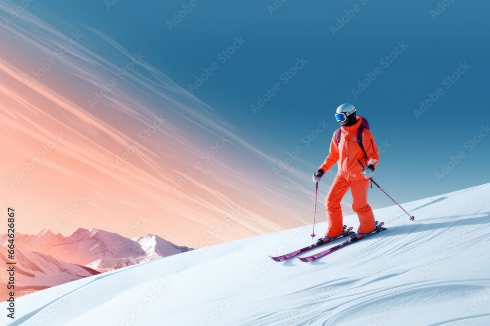 Passion for skiing against the backdrop of beautiful snowy mountains Passion for skiing against the backdrop of beautiful snowy mountains