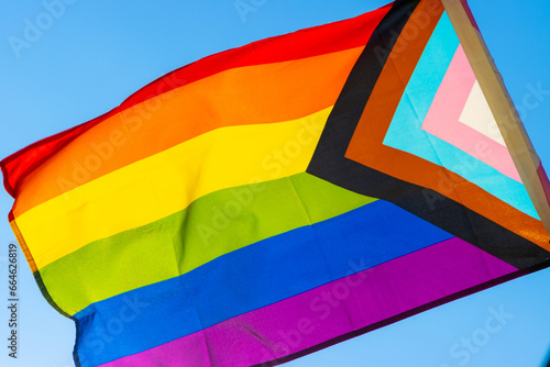 Progress pride flag flying photo