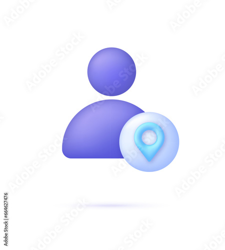 3D Position icon. Location pin with man icon. GPS navigator pointer.