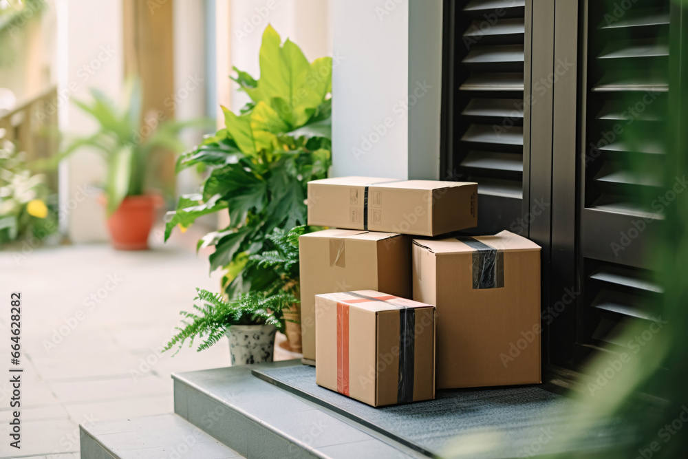 Black friday. Black friday. Delivered packages on the doorstep. parcel boxes on the doorstep
Black friday. Black friday. Delivered packages on the doorstep. parcel boxes on the doorstep