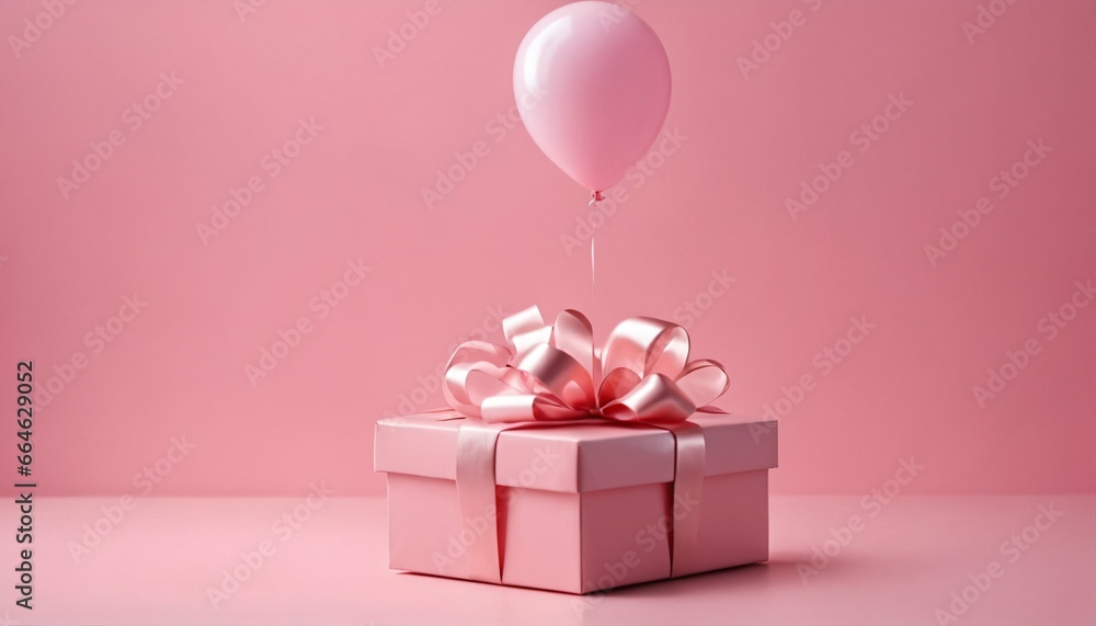 Gift boxes in pink studio with heart shaped balloon and copy space - Birthday, Present, Affection Gift boxes in pink studio with heart shaped balloon and copy space - Birthday, Present, Affection