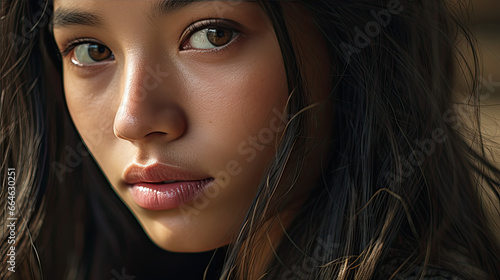 Captivating Portrait of a Thoughtful Asian Woman - Cinematic Close-up Photography.  Generative AI © Stefan