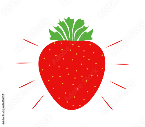 Strawberry fruit isolated on white background. Flat illustration of colorful garden strawberries. Beautiful red strawberry in cartoon children's style. Vector illustration