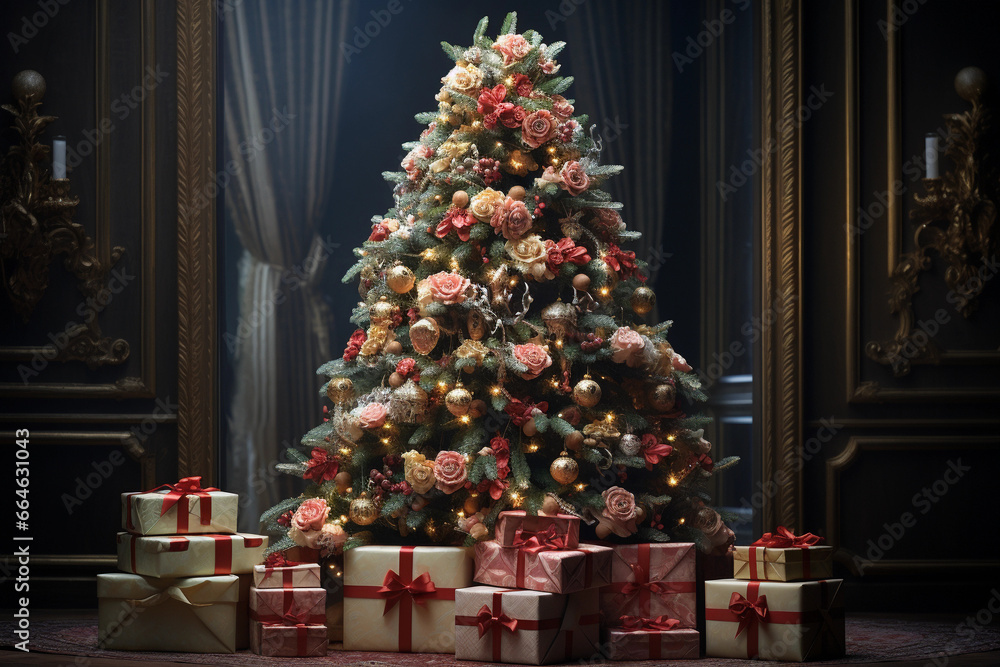 christmas-tree presents, christmas tree inside, christmas-tree home Generative AI
