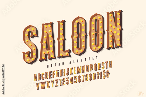 Retro circus alphabet design, cabaret, LED lamps letters and numbers. Original design.