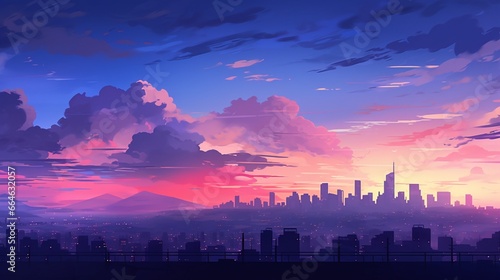 An urban skyline at dusk, where the city lights meet the twilight sky in a gradient of colors.