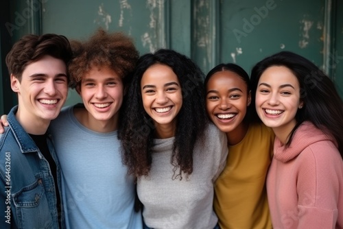 Young multiethnic friends smiling at a camera