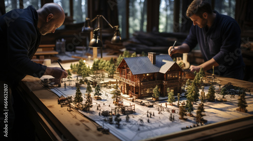 miniature model house with miniature houses and christmas tree
