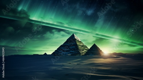 AI generated illustration of a star-filled night sky and with pyramids in the foreground