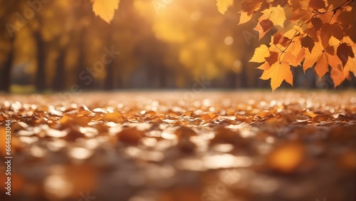 AI generated illustration of a scenic autumn landscape with a carpet of crunchy golden leaves