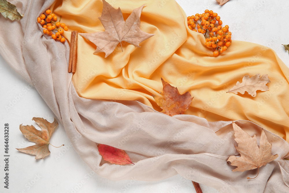 Autumn leaves with rowan on white background Autumn leaves with rowan on white background