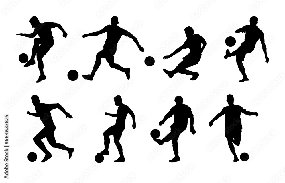Set of football player silhouette, soccer player  - vector illustratio