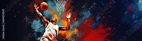 Foto Basketball sport action dunk dynamic illustration painting banner
