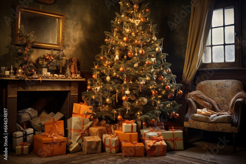 christmas-tree presents, christmas tree inside, christmas-tree home Generative AI  © Aivis
