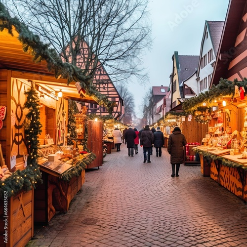 Christmas market, small city, lights