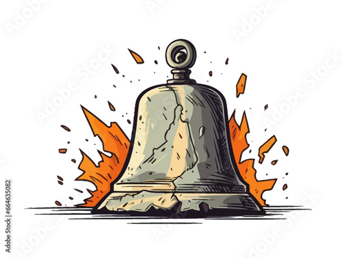 Doodle Liberty Bell with cracked bell, cartoon sticker, sketch, vector, Illustration, minimalistic