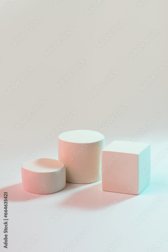 Podium for presenting products in blue and pink light Podium for presenting products in blue and pink light