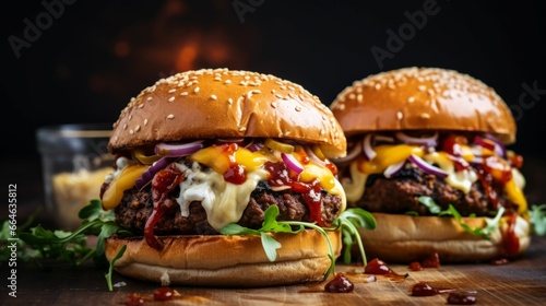 AI generated illustration of delicious, juicy burgers