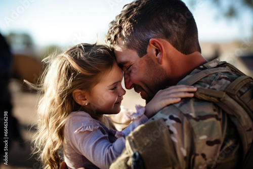 Affectionate military reunion between father and daughter