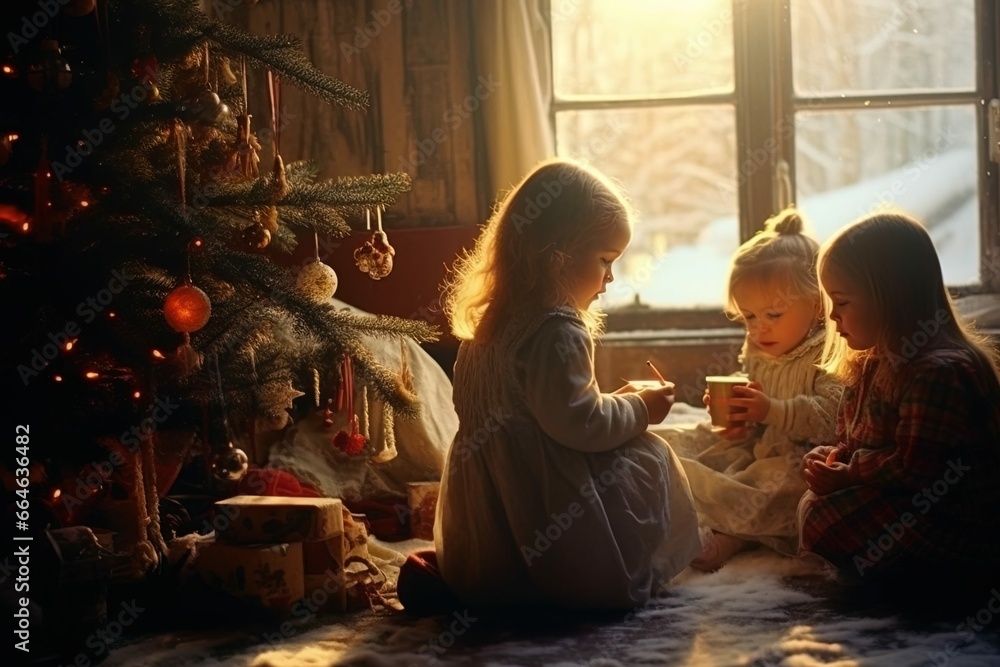 children opening christmas gifts during the christmas