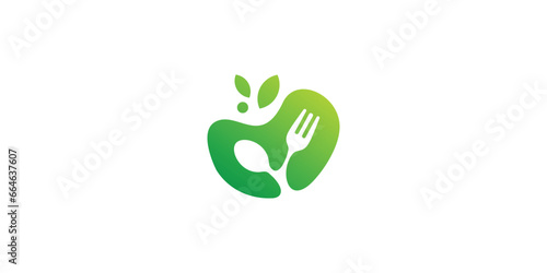 Organic food logo design , fork spoon and leaf design, tree spoon fork logo design, healthy food icon vector illustration.