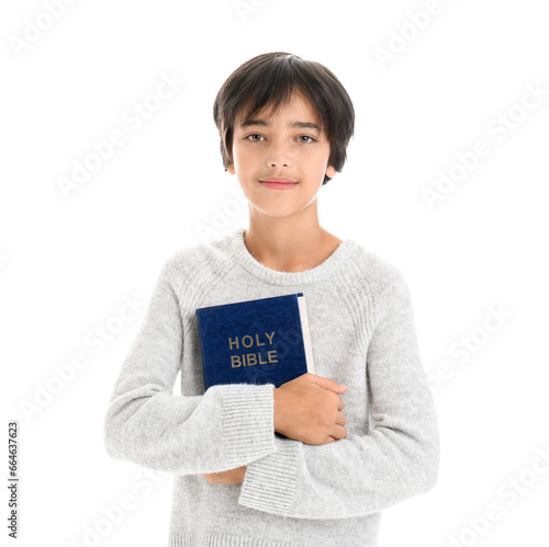 Little boy with Bible isola...