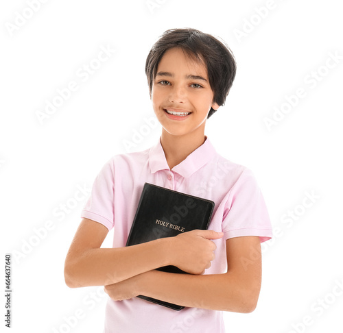 Little boy with Bible isola...