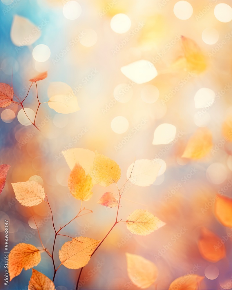 An out of focus blurred autumn background with leaves and lots of bokeh. Room for text copy. An out of focus blurred autumn background with leaves and lots of bokeh. Room for text copy.