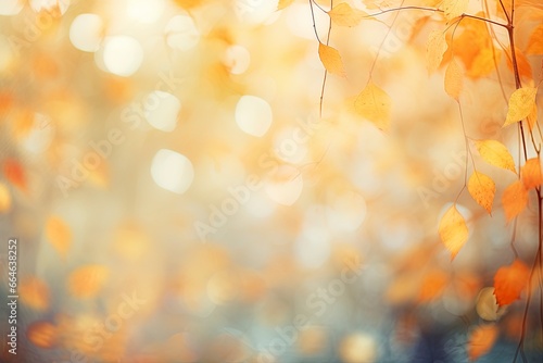 An out of focus blurred autumn background with leaves and lots of bokeh. Room for text copy. © W&S Stock
