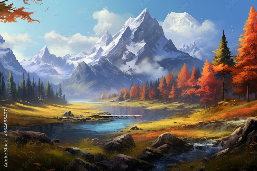 Altered color scheme showcases stunning mountain scenery. Generative AI
