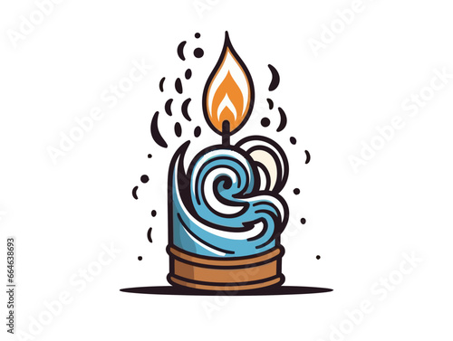 Doodle Candle with Jewish symbols, cartoon sticker, sketch, vector, Illustration, minimalistic