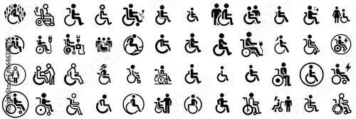 Celebrating Differences: Minimalist Vector, set of icons and pictograms representing People with Disabilities, electrical wheelchair, Set of Editable Stroke graphics, authentic visuals