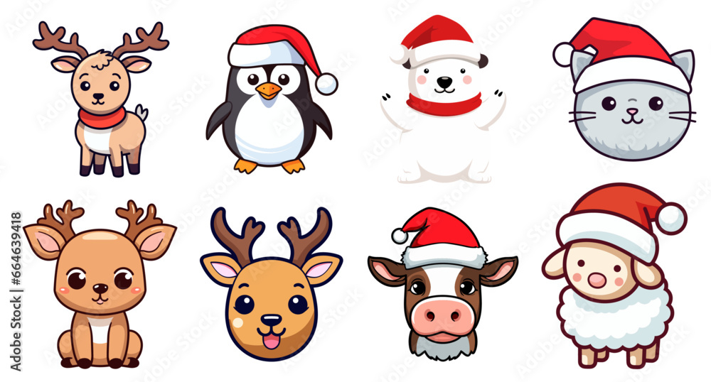 Set of Cute Animal Cartoon Characters for a Joyous Christmas and New Year, Happy Winter Break for Children - isolated on transparent background, png Set of Cute Animal Cartoon Characters for a Joyous Christmas and New Year, Happy Winter Break for Children - isolated on transparent background, png